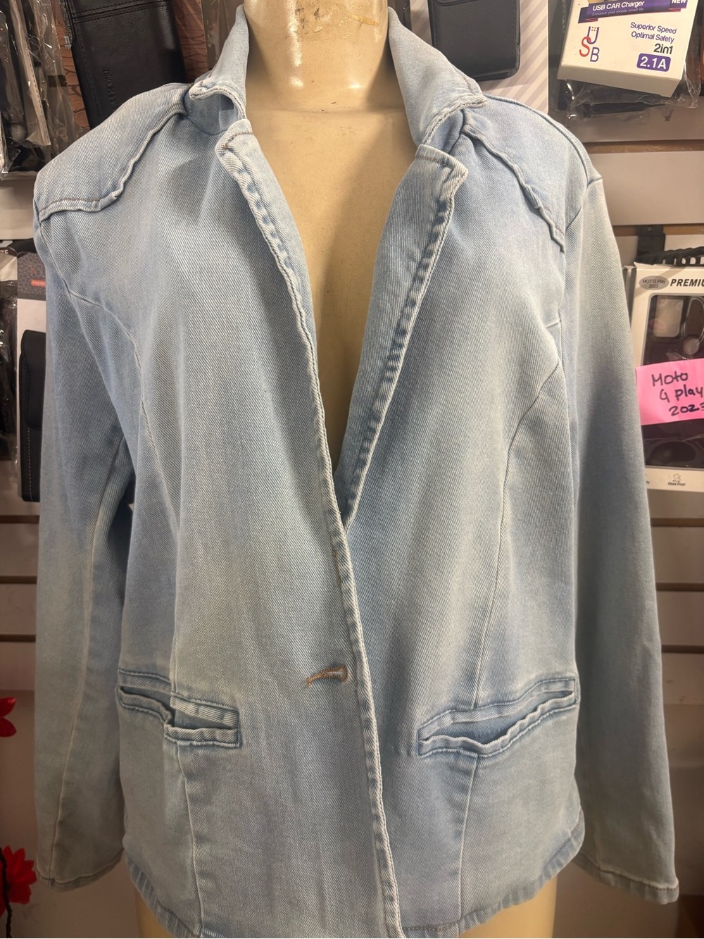 Baccini Light Blue Denim Blazer Jacket